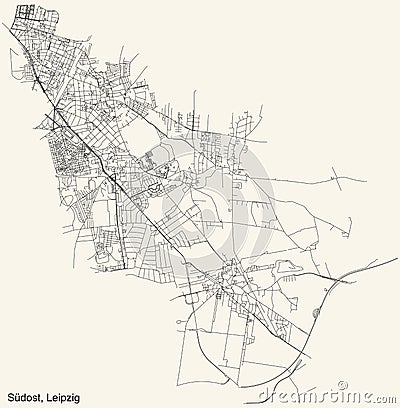 Street roads map of the Southeast SÃ¼dost district of Leipzig, Germany Vector Illustration