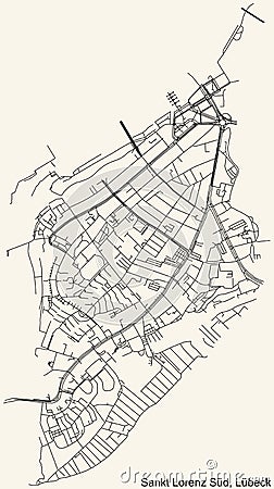 Street roads map of the ST. LORENZ-SÃœD DISTRICT, LÃœBECK Vector Illustration