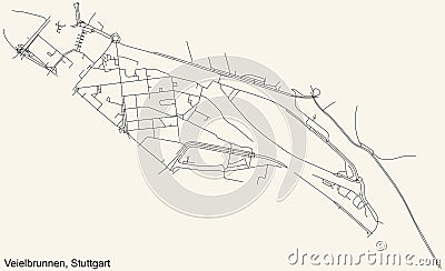 Street roads map of the Veielbrunnen quarter inside Bad Cannstatt district of Stuttgart, Germany Vector Illustration