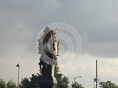 Street Roundabout with a nice clock Stock Photo