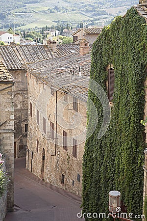 Street in San Gimignano Village; Tuscany Stock Photo