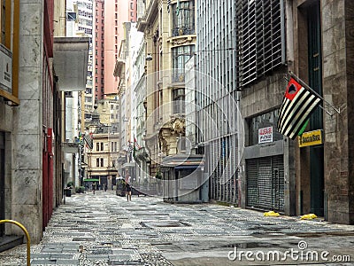 Street in Sao Paulo downtown totally empty. Centro historico de Sao Paulo, Se e Sao Bento, Brazil. Empty street in city center. Editorial Stock Photo