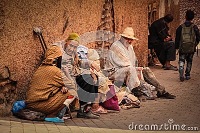 Street scene. Beggars. Marrakesh. Morocco Editorial Stock Photo