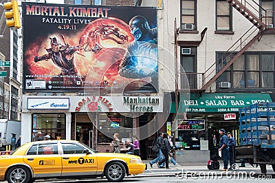Street Scene & Billboard in New York City Editorial Stock Photo