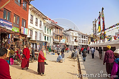 Street Scene, Boudhanath Temple, Nepal Editorial Stock Photo