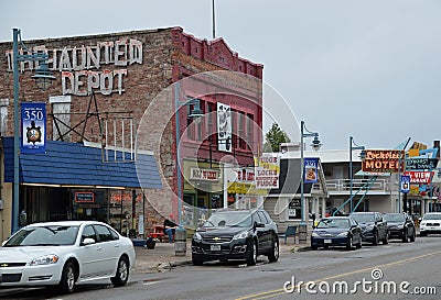 Street Scene in Downtown Sault Ste. Marie at St. Marys River, Michigan Editorial Stock Photo