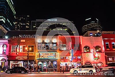 Street scene from famous lower Broadway in Nashville Tennessee viewed at night Editorial Stock Photo