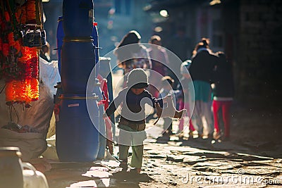 Street scene in Lukla, Nepal Editorial Stock Photo