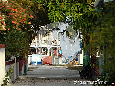 Street scenes of maldivian town on Huraa island Editorial Stock Photo