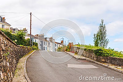 Street in a seaside town, with colorful facades of buildings, en Stock Photo