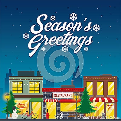 Street shop on christmas season Vector Illustration