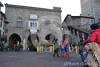 Street show of famous movie characters like spiderman, batman, superman, captain America. Editorial Stock Photo