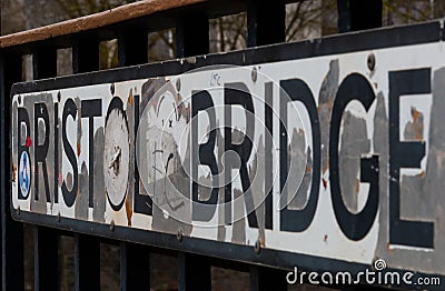 Street sign in Bristol on a bridge Editorial Stock Photo