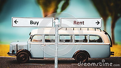 Street Sign Buy versus Rent Stock Photo