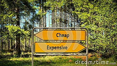 Street Sign Cheap versus Expensive Stock Photo