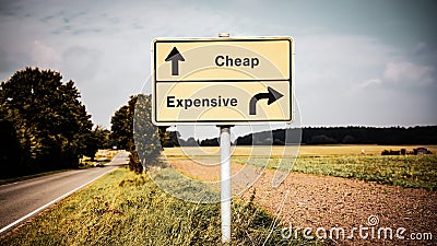 Street Sign Cheap versus Expensive Stock Photo