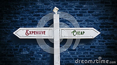 Street Sign Cheap versus Expensive Stock Photo