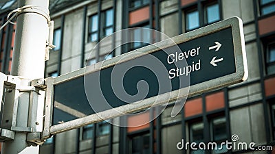 Street Sign Clever versus Stupid Stock Photo