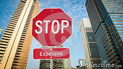 Street Sign Cheap versus Expensive Stock Photo