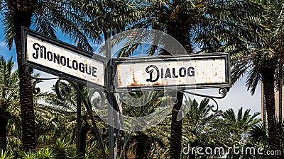 Street Sign to Dialog versus Monologue Stock Photo