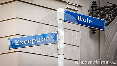 Street Sign to Exception versus Rule Stock Photo