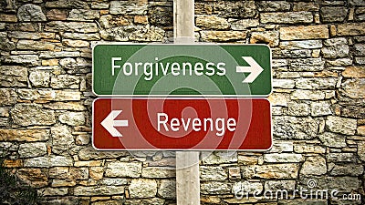 Street Sign to Forgiveness versus Revenge Stock Photo