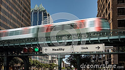 Street Sign to Healthy versus Sick Stock Photo