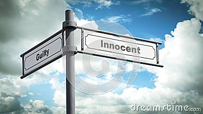 Street Sign Innocent versus Guilty Stock Photo