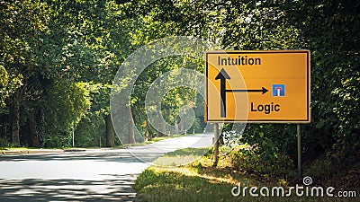 Street Sign Intuition versus Logic Stock Photo