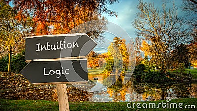 Street Sign Intuition versus Logic Stock Photo