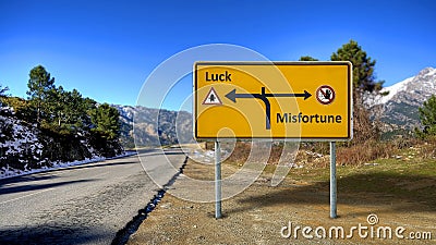 Street Sign to Luck versus Misfortune Stock Photo