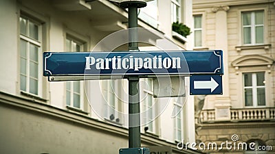 Street Sign to Participation Stock Photo
