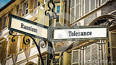 Street Sign Tolerance versus Rassism Stock Photo