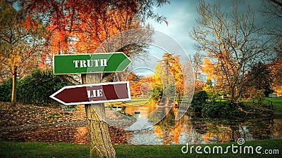 Street Sign to Truth versus Lie Stock Photo