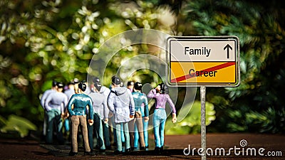 Street Sign Family versus Career Stock Photo