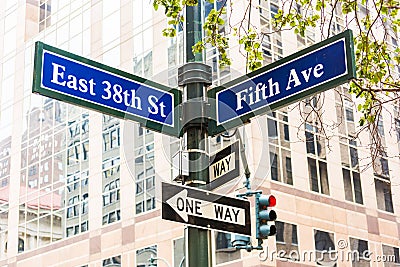 Street sign of Fifth Avenue in Manhattan Editorial Stock Photo