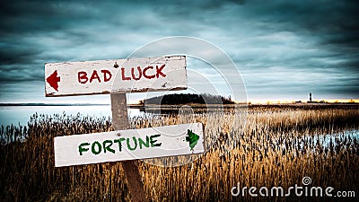 Street Sign Fortune versus Bad Luck Stock Photo
