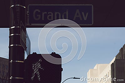 A Street sign on Grand Avenue in Des Moines, Iowa Stock Photo