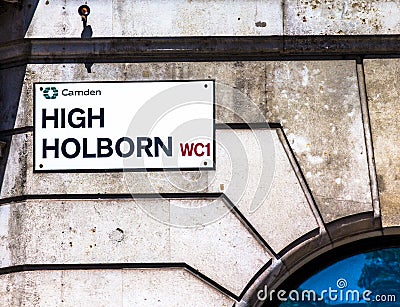 Street sign of High Holborn in Central London Editorial Stock Photo