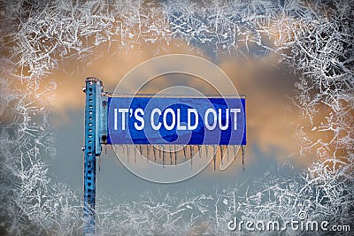 Street Sign with Icicles - It's Cold Out! Stock Photo