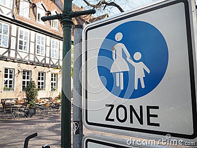 Street sign indicating a pedestrian zone in the old town of Hannover Stock Photo