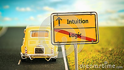 Street Sign Intuition versus Logic Stock Photo