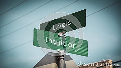 Street Sign Intuition versus Logic Stock Photo