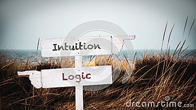 Street Sign Intuition versus Logic Stock Photo