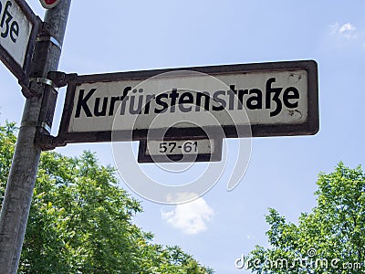 Street sign KurfÃ¼rstenstraÃŸe, infamous and famous for street prostitution Stock Photo