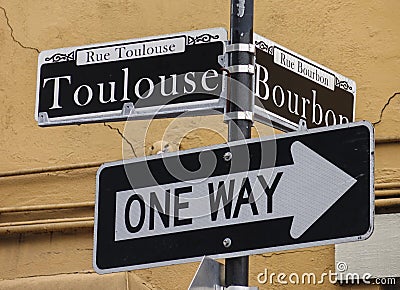 Street sign of New Orleans most famous street Bourbon street at French Quarter - NEW ORLEANS, LOUISIANA - APRIL 18, 2016 Editorial Stock Photo