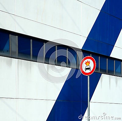 Street sign `no flammable materials on car` Stock Photo