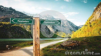 Street Sign Optimism versus Pessimism Stock Photo