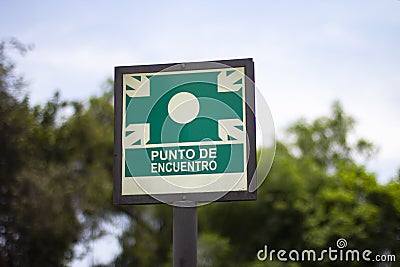 Street sign of `punto de encuentro` meeting point Stock Photo