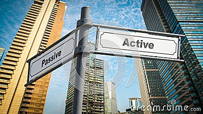 Street Sign to Active versus Passive Stock Photo